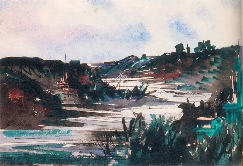 Ghose, Gopal (Artist). River Landscape, 1968 | Painting