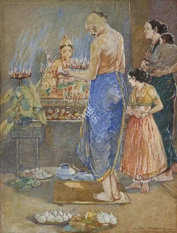 Taskar, L.N. (Artist). Untitled. Pencil and watercolour on paper heightened with white, n.d. | Painting | EconomicsArt | 00872499