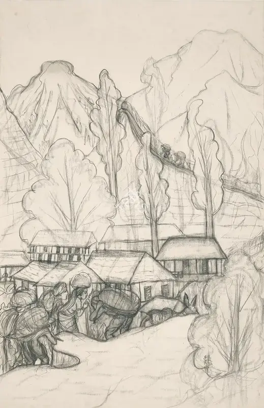 Swamy, Kumaril (Artist). The Way to Badrinath. Pencil and charcoal on paper, 1956 | Drawing | EconomicsArt | 00869507