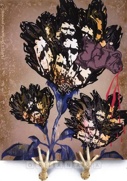 Kallat, Jitish (Artist). Suffix (Herbaceous Perennial)-3. Acrylic and Glitter on canvas; Painted Fiberglass (chicken feet), 2006-2007 | Sculpture | FineArts | 00756246