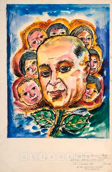 Pai, Laxman (Artist). Nehru Among Children, 1965 | Painting