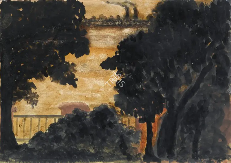 Tagore, Rabindranath (Artist). Untitled ( Landscape ). Coloured inks on paper, 1934 | Drawing | FineArts | 00331281