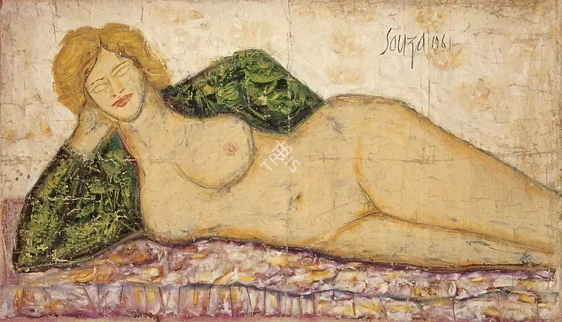 Souza, F.N. (Artist). Woman on Sofa, 1961 | Painting