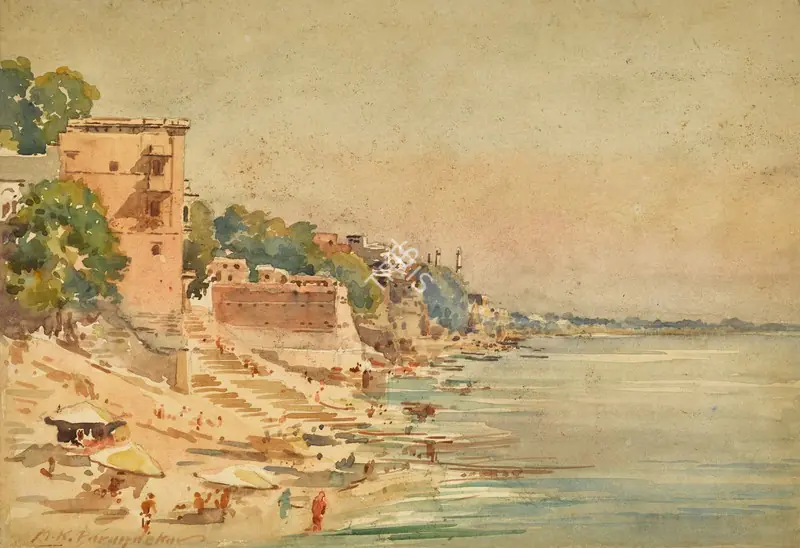 Parandekar, M.K. (Artist). Untitled (Benares). Watercolour and pencil on paper laid on card, n.d. | Painting | FineArts | 00416543