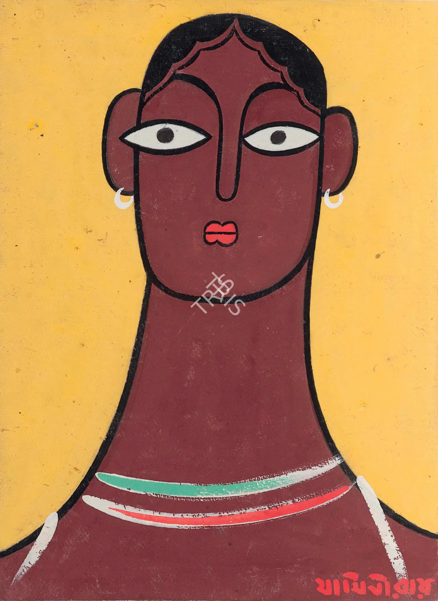 Roy, Jamini (Artist). Untitled (Head of a Woman). Gouache on card, After 1915 | Painting | FineArts | 00645646