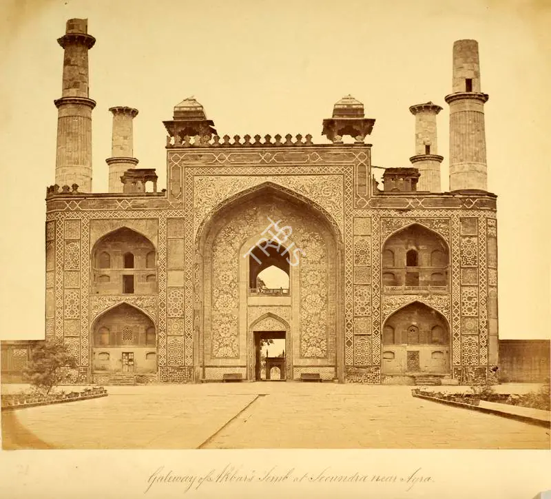 Beato, Felice (Photographer). Gateway of Akbar's Tomb at Secundra near Agra. Albumen print pasted on mount, 1858 | Antiquarian Photograph | Photography | 00115131