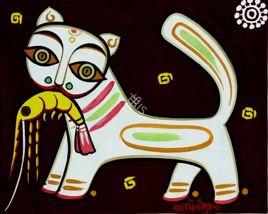 Roy, Jamini (Artist). Untitled (Cat with Shrimp), n.d. | Painting