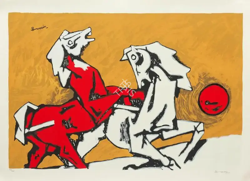 Husain, M.F. (Artist). Untitled (Red and White Horses), n.d. | Graphic Art