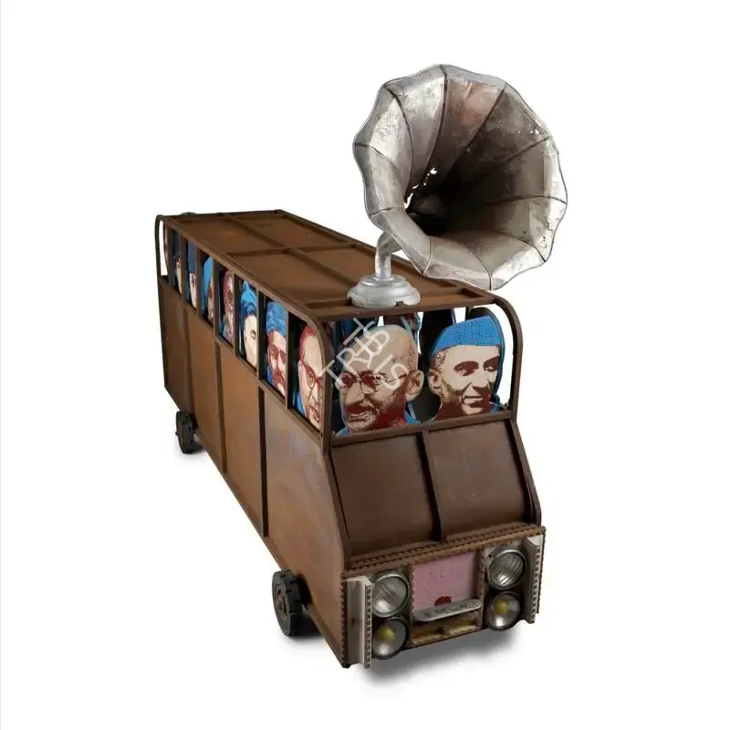 Sharma, Nataraj (Artist). Freedom Bus (Or a View From the 6th Standard). Iron, wood, electrical motor, ink jet prints, rubber tyres, electroplating, oil and enamel paint on paper, 2001-2004 | Sculpture | FineArts | 00334849