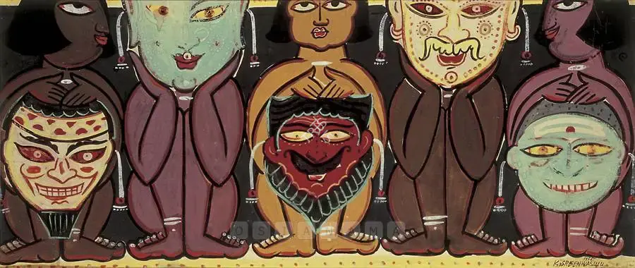 Sreenivasulu, K. (Artist). Masks, 1955 | Drawing
