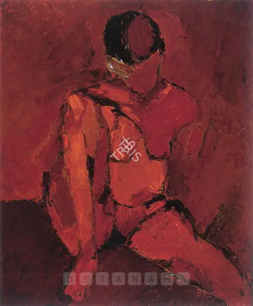 Mehta, Tyeb (Artist). Orange Nude. Oil on board, 1961 | Painting | FineArts | 00598509