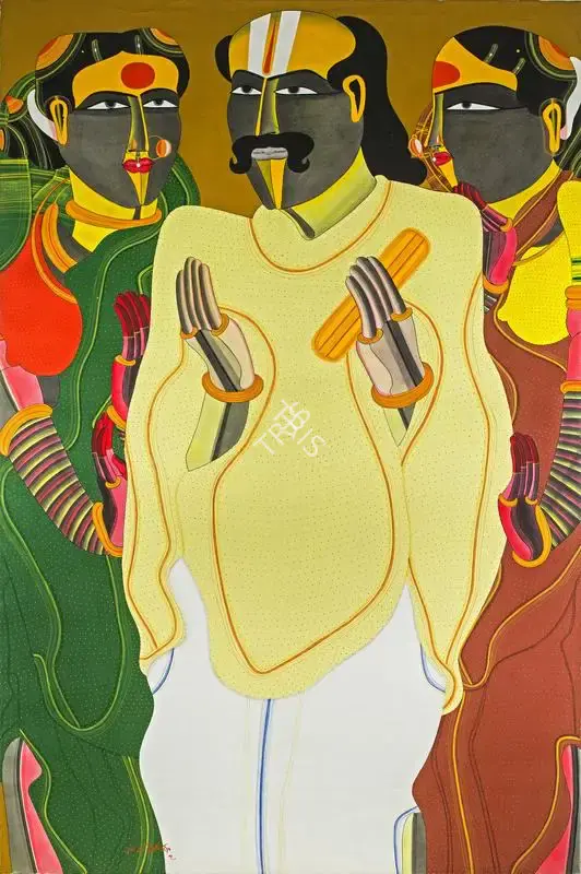 Vaikuntam, Thota (Artist). Pandit with Women. Acrylic on canvas, 2006 | Painting | FineArts | 00594614