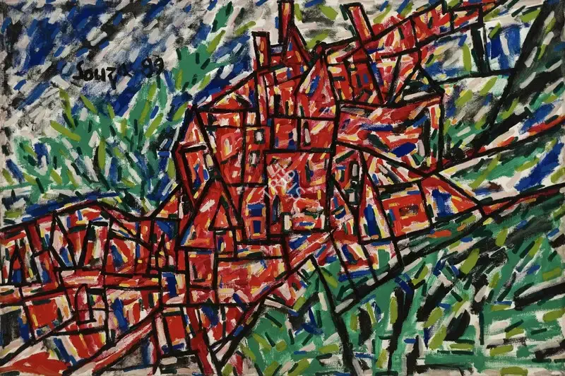 Souza, F.N. (Artist). Red Landscape, 1989 | Painting