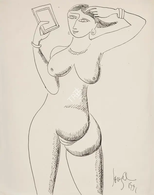 Souza, F.N. (Artist). Untitled (Nude with Mirror), 1951 | Drawing