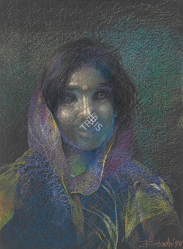 Bhattacharjee, Bikash (Artist). Subhadra. Pastel on paper laid on card, 1990 | Drawing | FineArts | 00641638