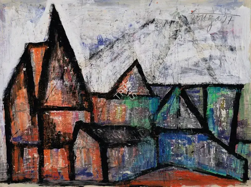 Souza, F.N. (Artist). Untitled (Houses), 1957 | Painting