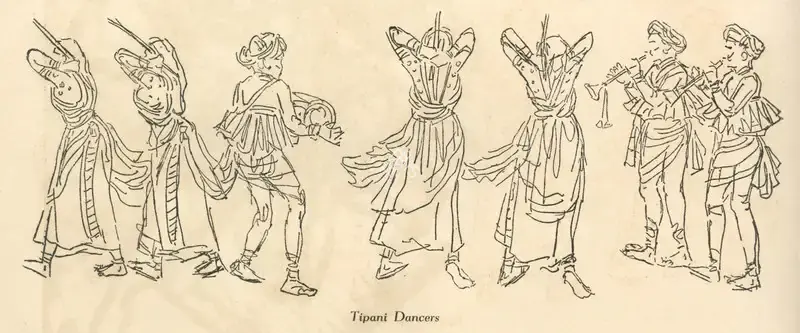 Tana, Pradumna (Artist). Tipani Dancers, n.d. | Drawing