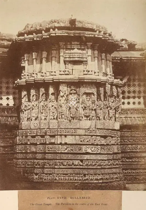 Pigou, William Henry (Photographer). Hullabeed. The Great Temple. The Pavilion in the centre of the East Front - From the album "Architecture in Dharwar and Mysore Published by John Murray. London 1866. Photographs by Dr. William Henry Pigou, Dr. Andrew c.Neill and Col. Thomas Biggs with an historical and descriptive memoir by Colonel Meadows Taylor and  architectural notes by James Fergusson". Albumen print pasted on mount, c.1856 | Antiquarian Photograph | Photography | 00115018