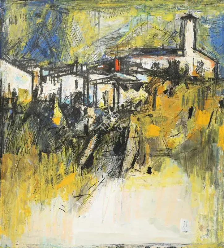 Raza, S.H. (Artist). Untitled (Yellow Townscape), 1958 | Painting