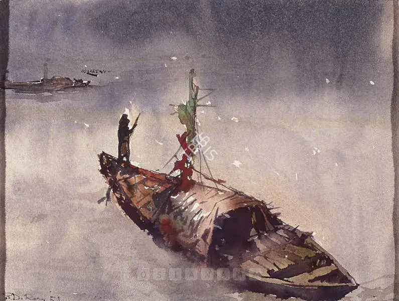 Ray, Shyamal Dutta (Artist). The Boat. Watercolour on paper, 1951 | Painting  | 00877552