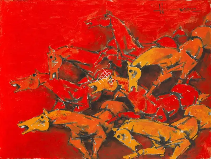 Husain, M.F. (Artist). Untitled (Seven Horses of the Sun), 1998 | Painting