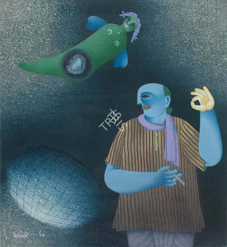 Dasgupta, Dharmanarayan (Artist). Birth of Moon. Gouache on mountboard, 1995 | Painting | FineArts | 00642159