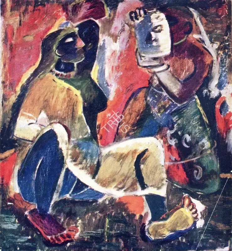 Husain, M.F. (Artist). Lady Looking at the Mirror. n.d. | Marg, December 1953 | Painting | FineArts | 00673996