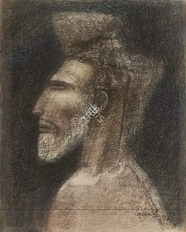 Pyne, Ganesh (Artist). Head of a Man, 1991 | Painting