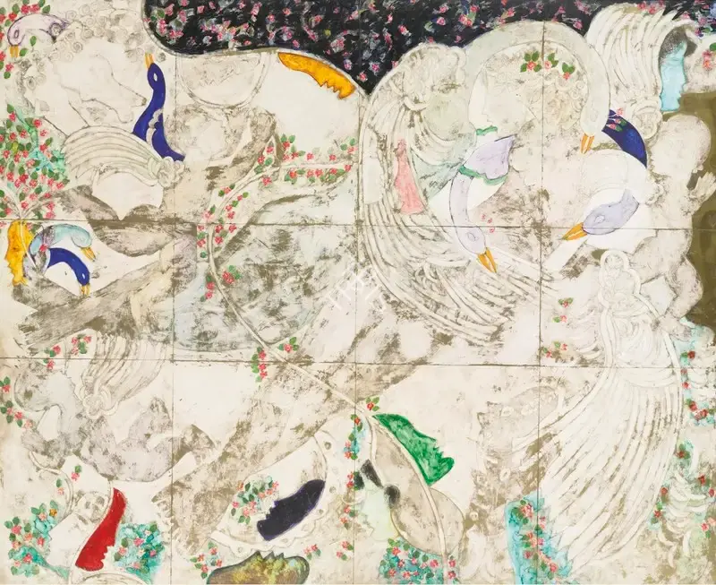Khemraj, P. (Artist). Untitled. Acrylic and gold paint on board, 1996 | Painting | FineArts | 00646158