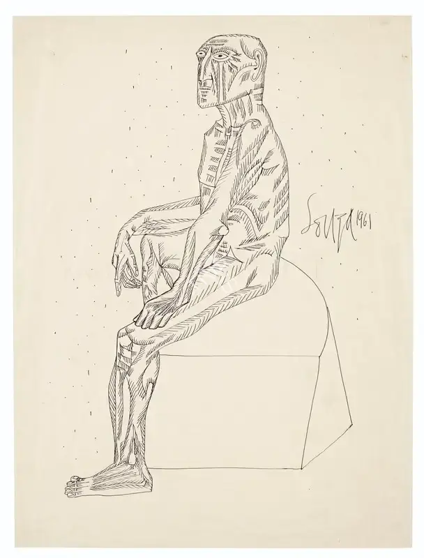 Souza, F.N. (Artist). Untitled (Seated Man), 1961 | Drawing