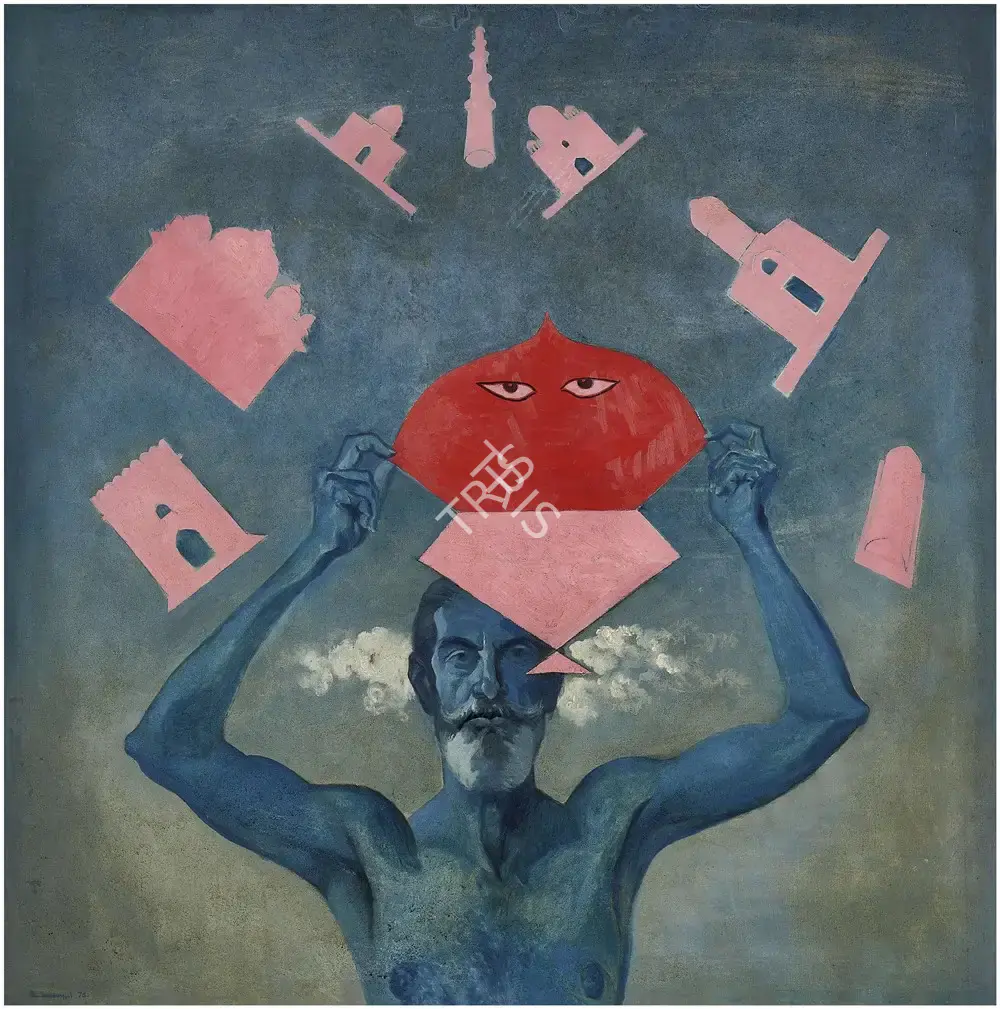 Sanyal, B.C. (Artist). Ascending Old Man or Old Man And Sky. Oil on canvas, 1975 | Painting  | 00866833