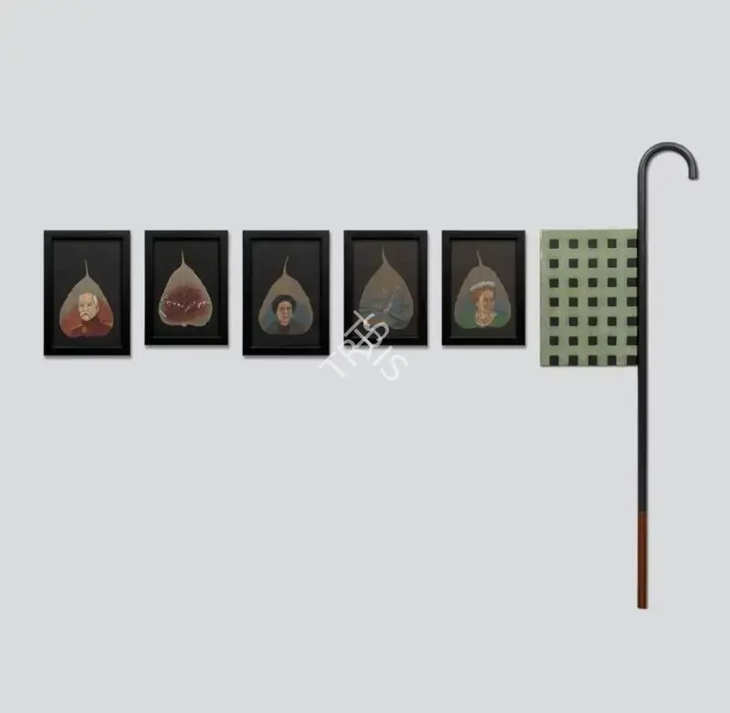 Dodiya, Atul (Artist). Fallen Leaves-A Stroll. Oil on dried leaf, powder coated mild steel and auto body solder and red oxide, 2006 | Installation | FineArts | 00338240