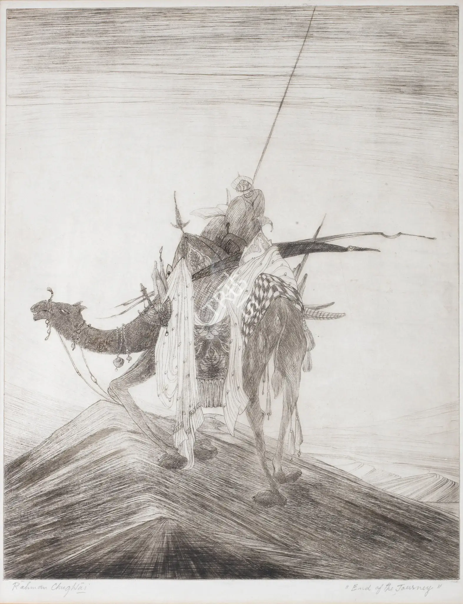 Chughtai, M.A.R. (Artist). End Of The Journey. Dry-point etching on paper, n.d. | Graphic Art | FineArts | 00900293