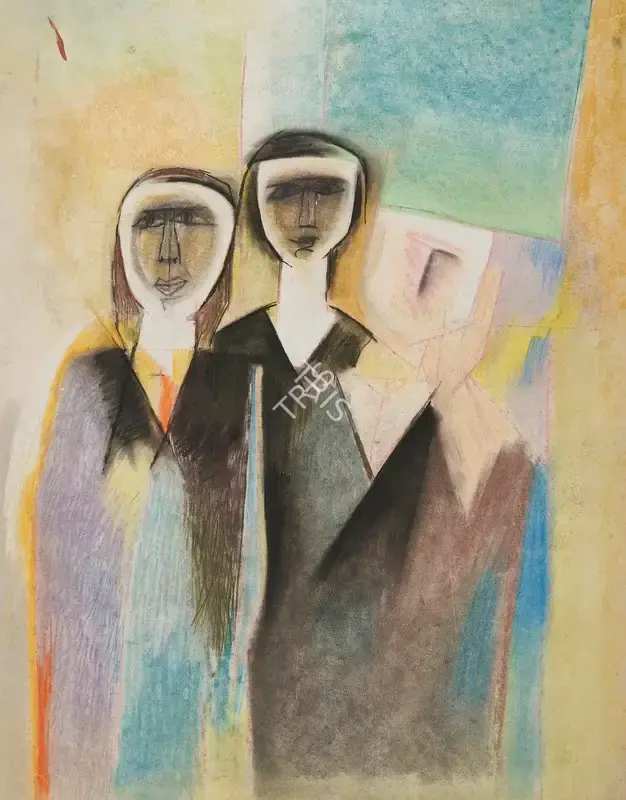 Patel, Vinod Rai (Artist). Untitled (Two Figures). Soft pastel on paper, n.d. | Painting | FineArts | 00353672
