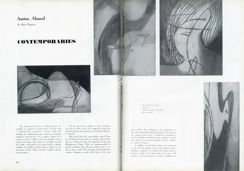 Regnier, Rita (Essayist). Amina Ahmed. In Marg. 10(1), pp. 26-28. Bombay: Marg, December 1956 | Essay | FineArts | 00668843, 1956