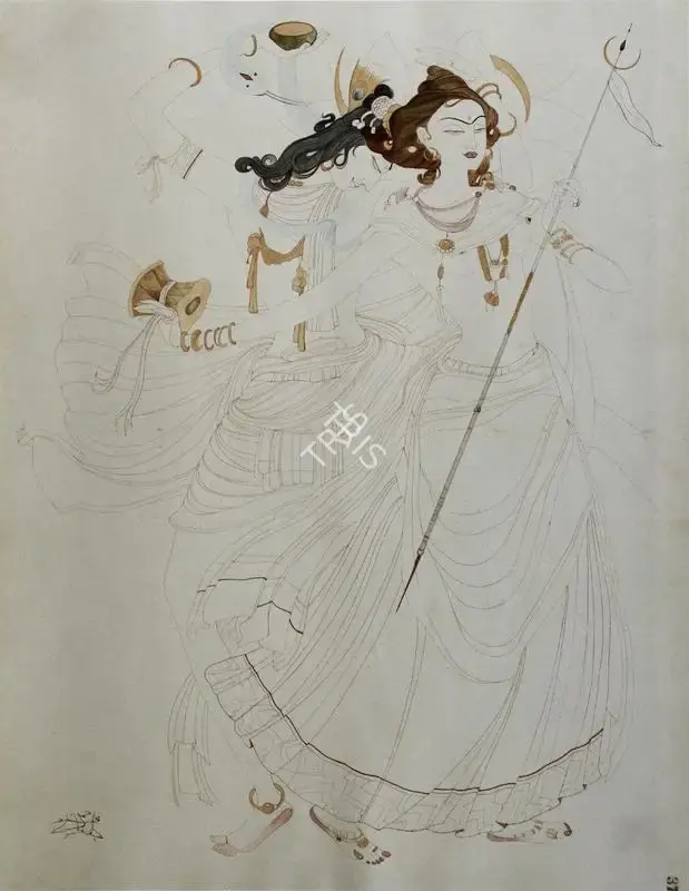 Chughtai, M.A.R. (Artist). Shiva - Parvati. Line wash heightened with watercolour on paper, n.d. | Painting | FineArts | 00897396