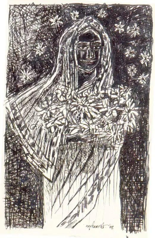 Pyne, Ganesh (Artist). Pranam Priyadarshini (Salutation's To Indira Gandhi), 1984 | Drawing