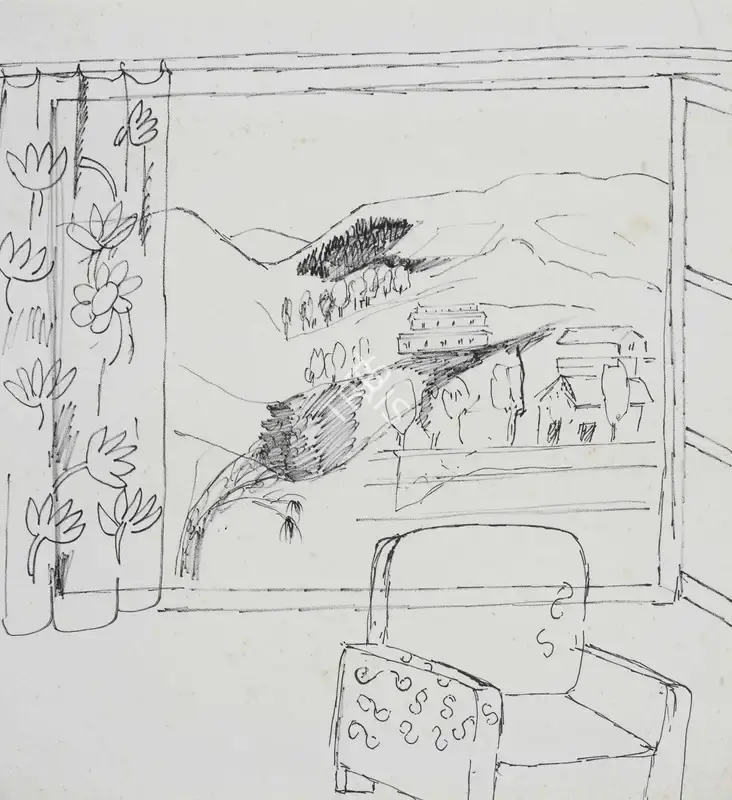 Khakhar, Bhupen (Artist). Untitled (Landscape through a Window), late 1980s | Drawing