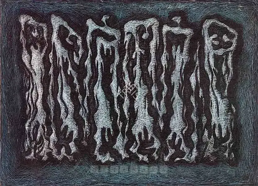Akhlaq, Zahoor Ul (Artist). Untitled (Group Of Standing Figures), 1963 | Painting