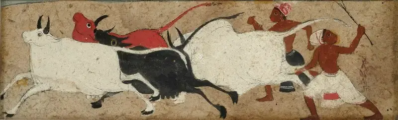 Raval, Rasik D. (Artist). Cows & Shepherds, 1950 | Painting