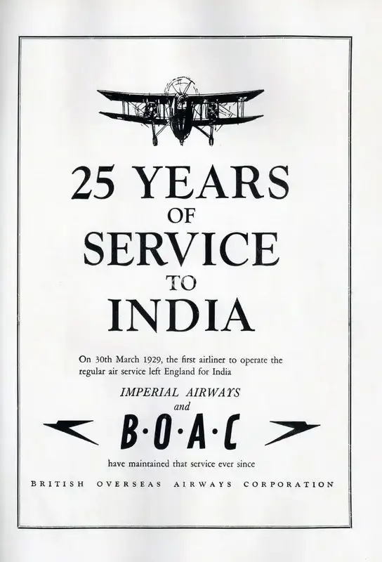 British Overseas Airways Corporation (Advertiser). 25 Years of Service to India, 1954 | Advertisement
