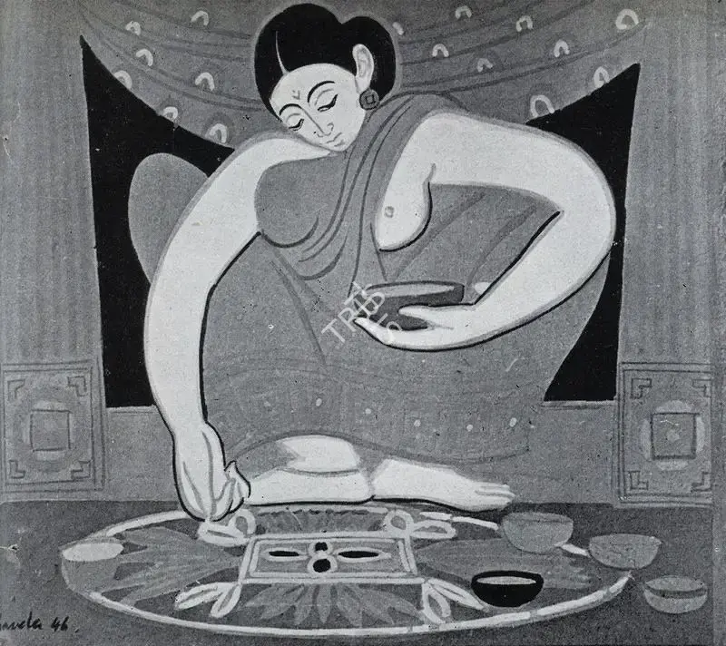 Chavda, Shiavax (Artist). Rangoli. Tempera, 1946 | Marg, July 1947 | Painting | FineArts | 00673742