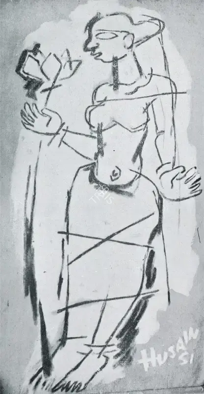 Husain, M.F. (Artist). Lotus Girl. n.d. | Marg, June 1955 | Drawing | FineArts | 00674265