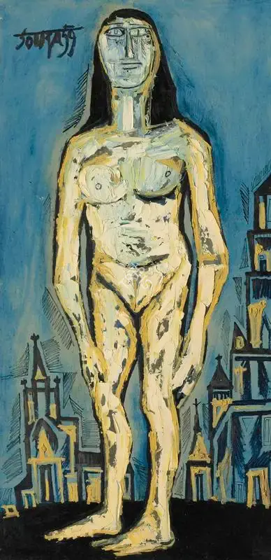 Souza, F.N. (Artist). Standing Nude in City Background, 1959 | Painting