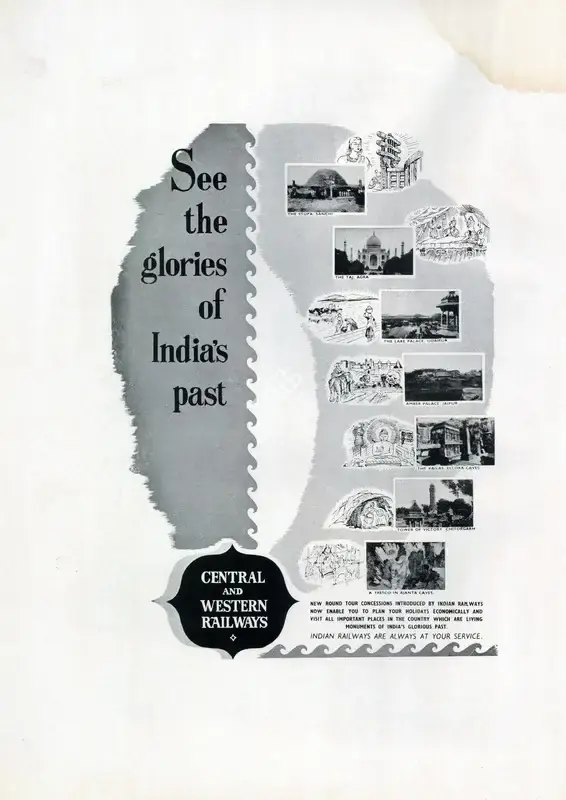 Unknown (Advertiser). See the Glories of India's past- Central and Western Railways, n.d. | Advertisement