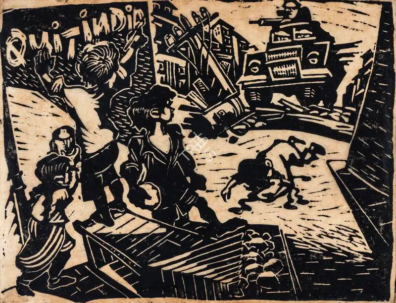Chittaprosad (Artist). Little Rebels. Linocut on paper, 1942 | Graphic Art | FineArts | 00710194