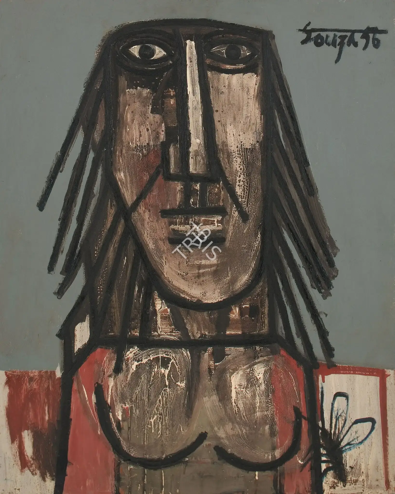 Souza, F.N. (Artist). Head Of A Woman With Fly, 1956 | Painting