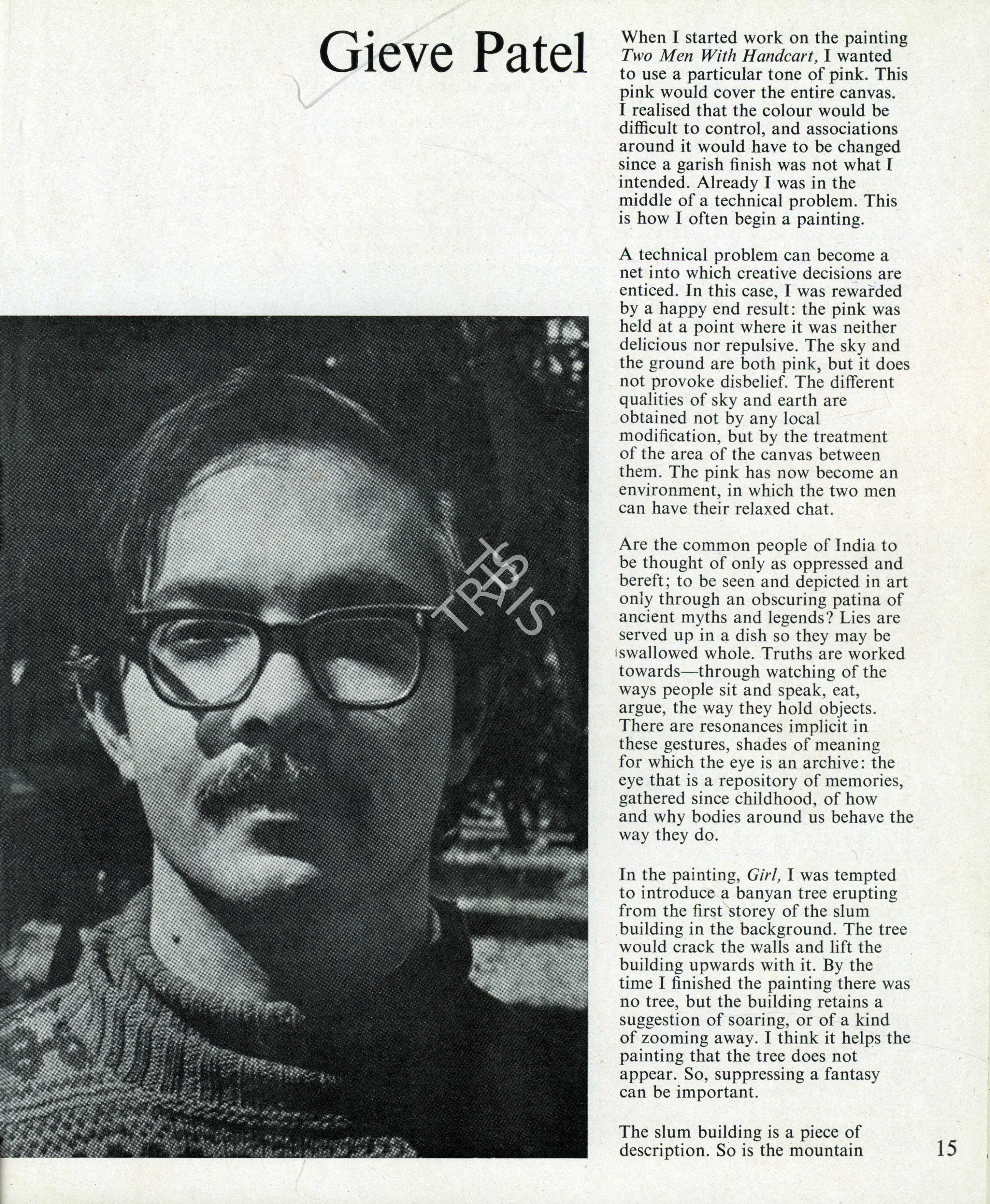 Patel, Gieve (Text by). Gieve Patel. In Art Heritage - Catalogue 1979-80. Season 3, pp. 15-17. New Delhi: Art Heritage, 1980 | Essay | FineArts | 00851662