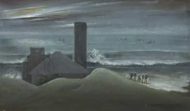 Das, Mrinal K. (Artist). Untitled (Labourers at Sea / Gopalpur). Wash on paper, n.d. | Painting | EconomicsArt | 00872297