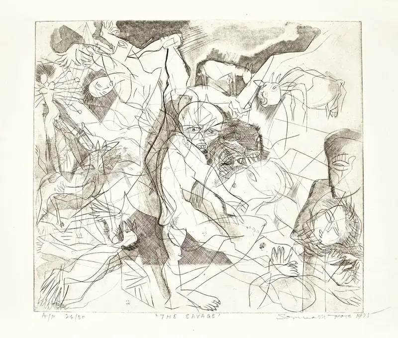 Hore, Somnath (Artist). The Savage. Etching with aquatint; Edition 26/50, 1975 | Graphic Art | FineArts | 00335500